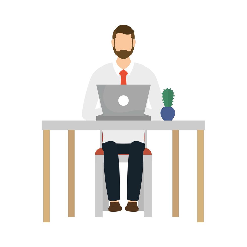 Businessman avatar with laptop on desk vector design