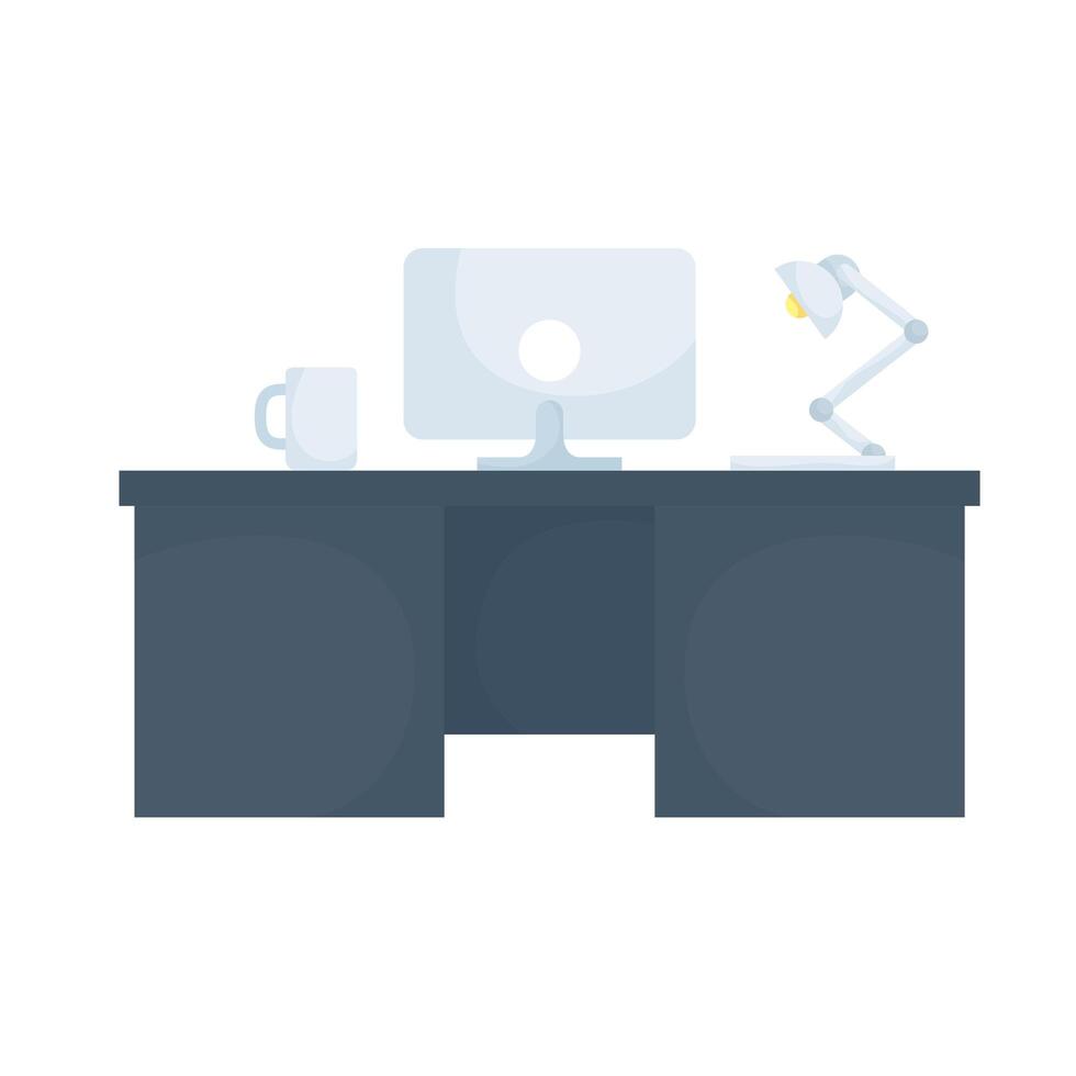 Isolated office desk with computer and coffee mug vector design
