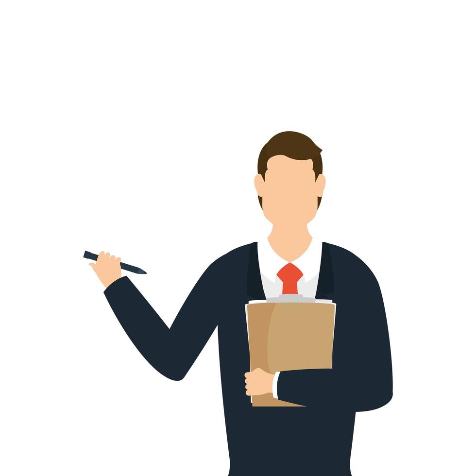 Businessman avatar with document and pen vector design