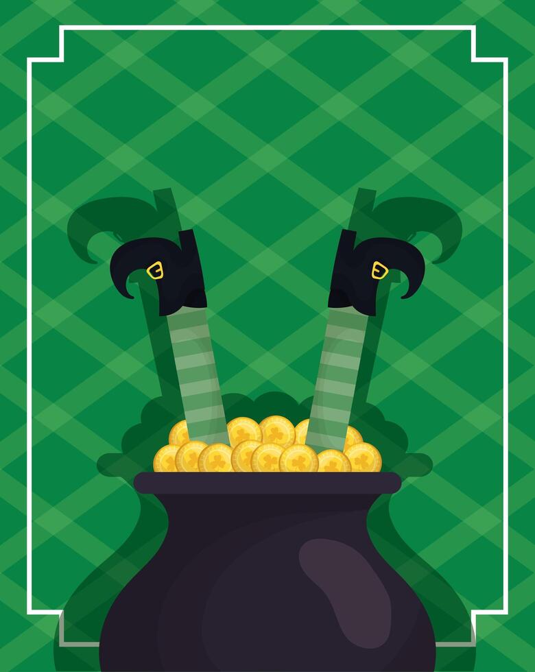 Elf legs inside saint patricks day gold pot vector design