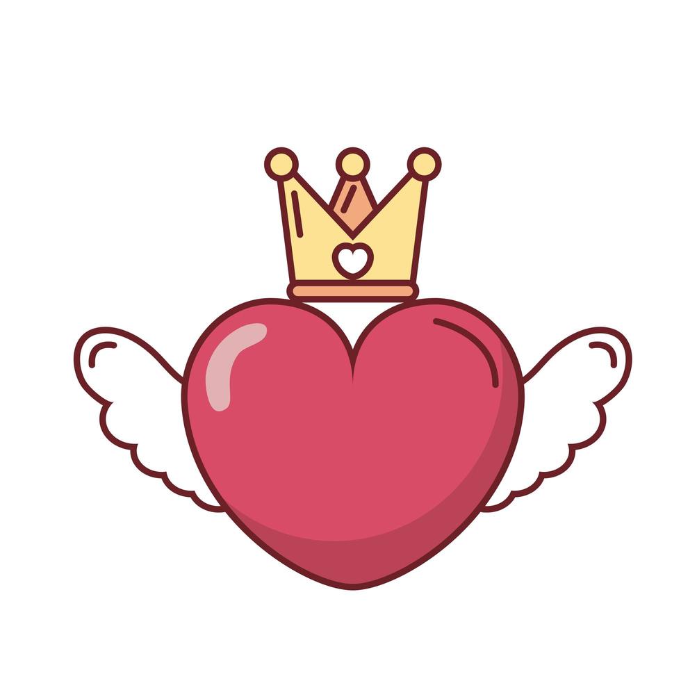 Love heart with wings and crown vector design
