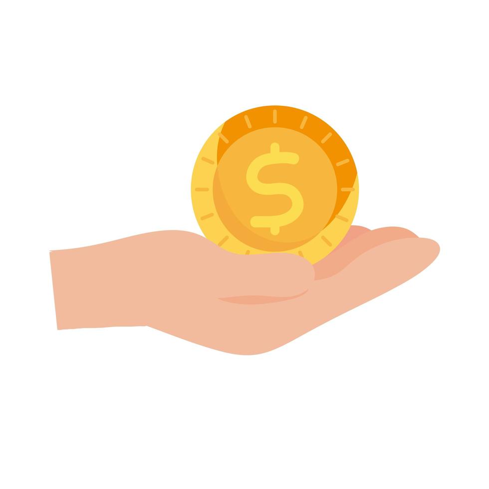 Isolated coin over hand vector design