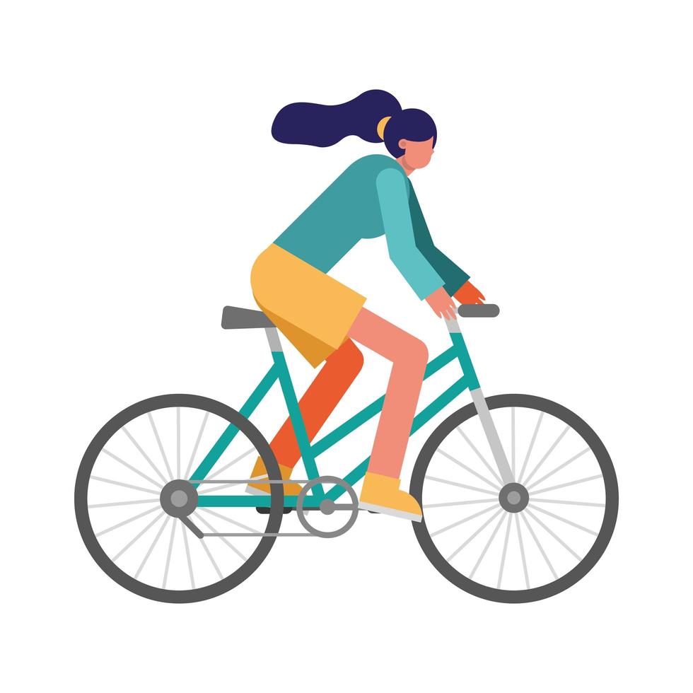 mujer joven, paseo en bicicleta, practicar, actividad, carácter vector