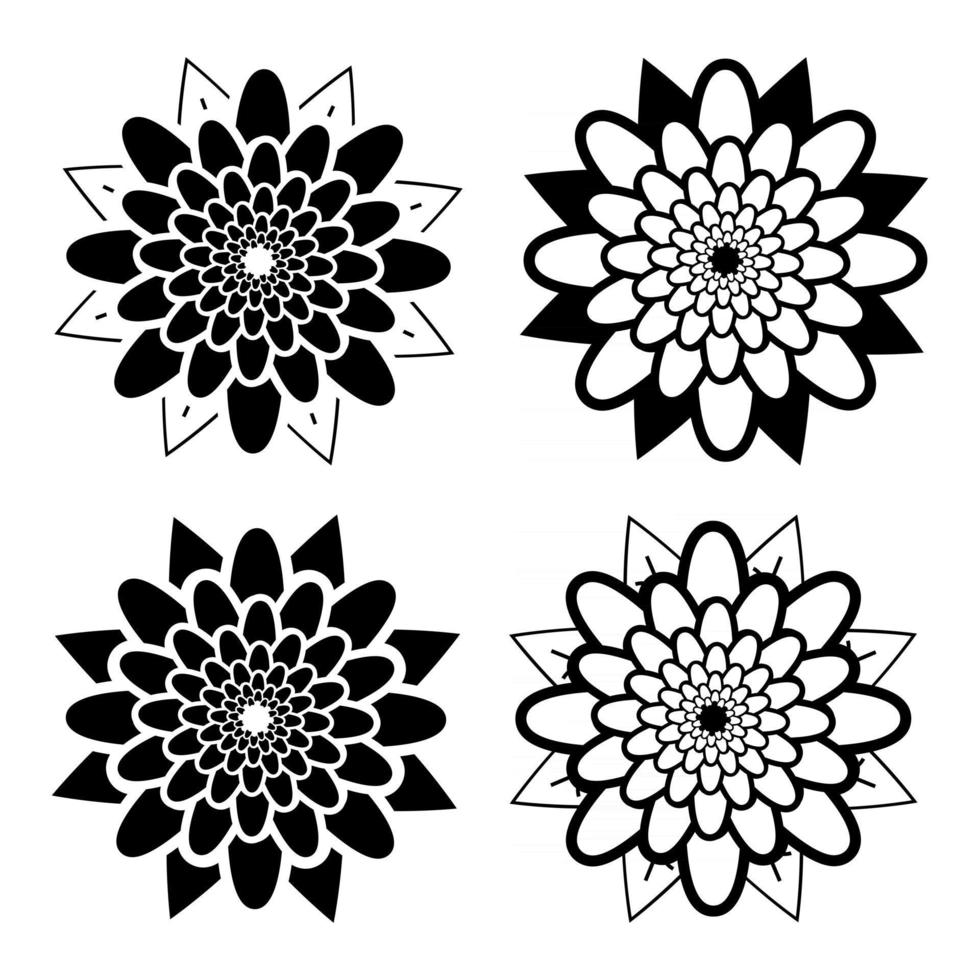 set of black and white isolated flower icons vector