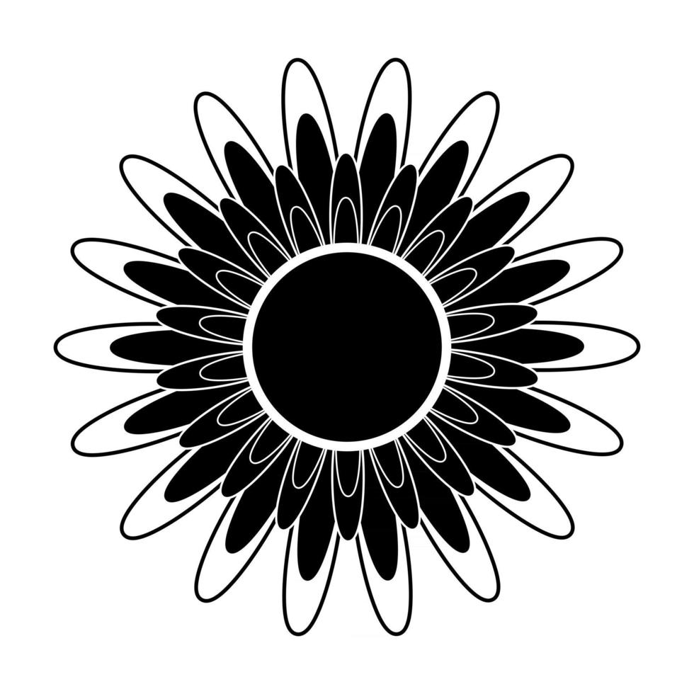 Black and white silhouette of a flower in an abstract style vector