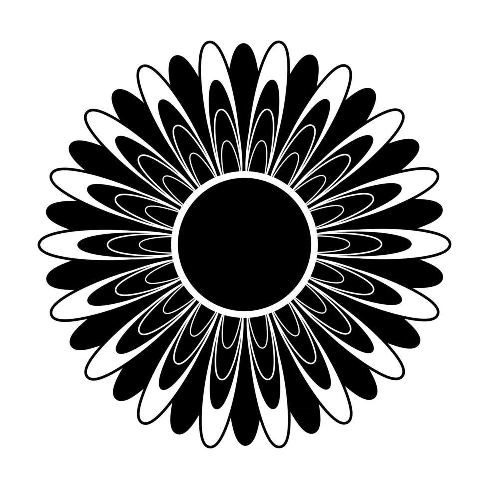 Black and white silhouette of a flower in an abstract style vector