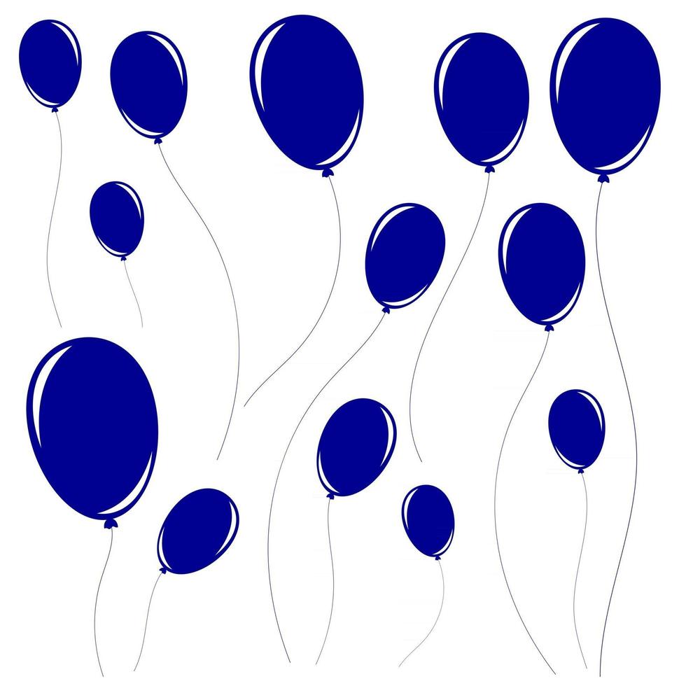 Set of silhouettes of balloons with ropes flying to the sky vector
