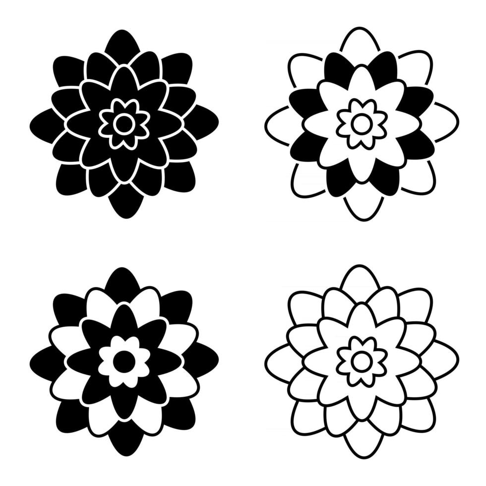 set of black and white isolated flower icons vector