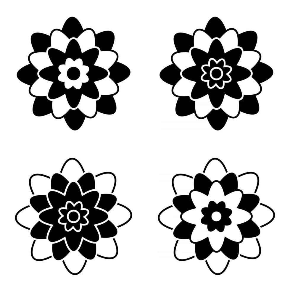 set of black and white isolated flower icons vector