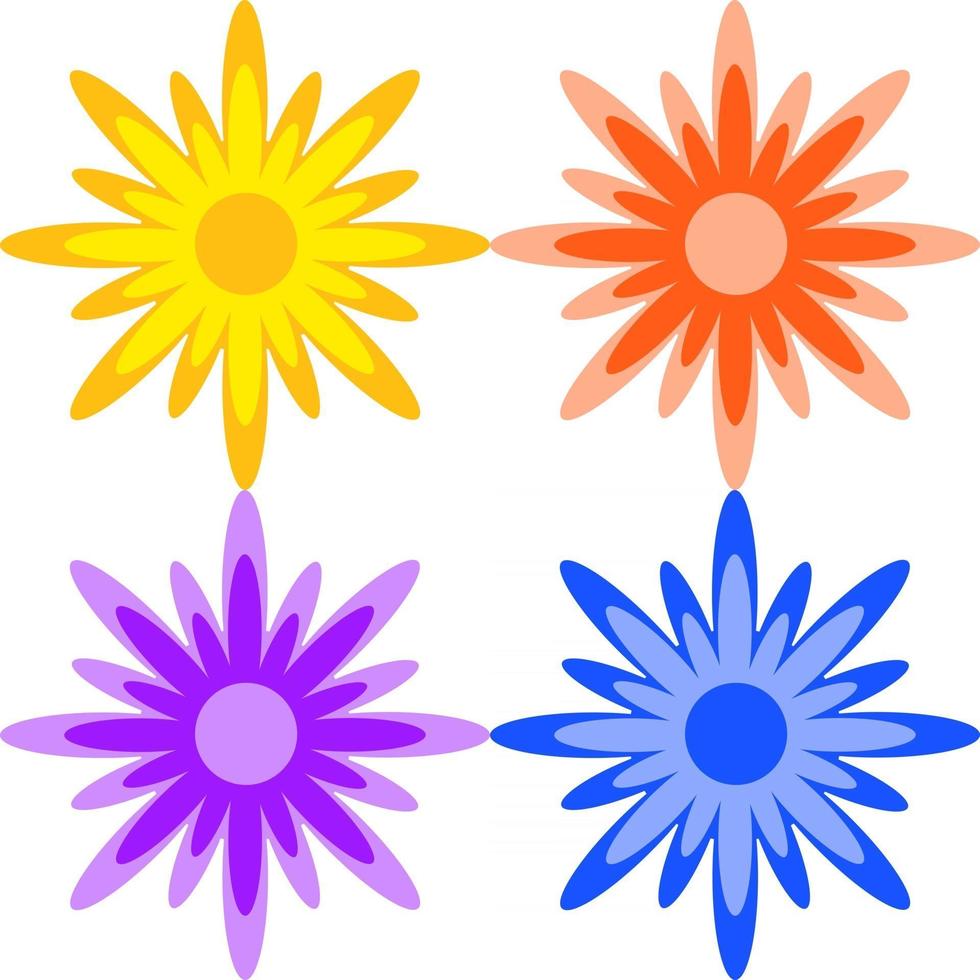 A set of yellow, red, purple. Blue abstract flowers on a white background vector