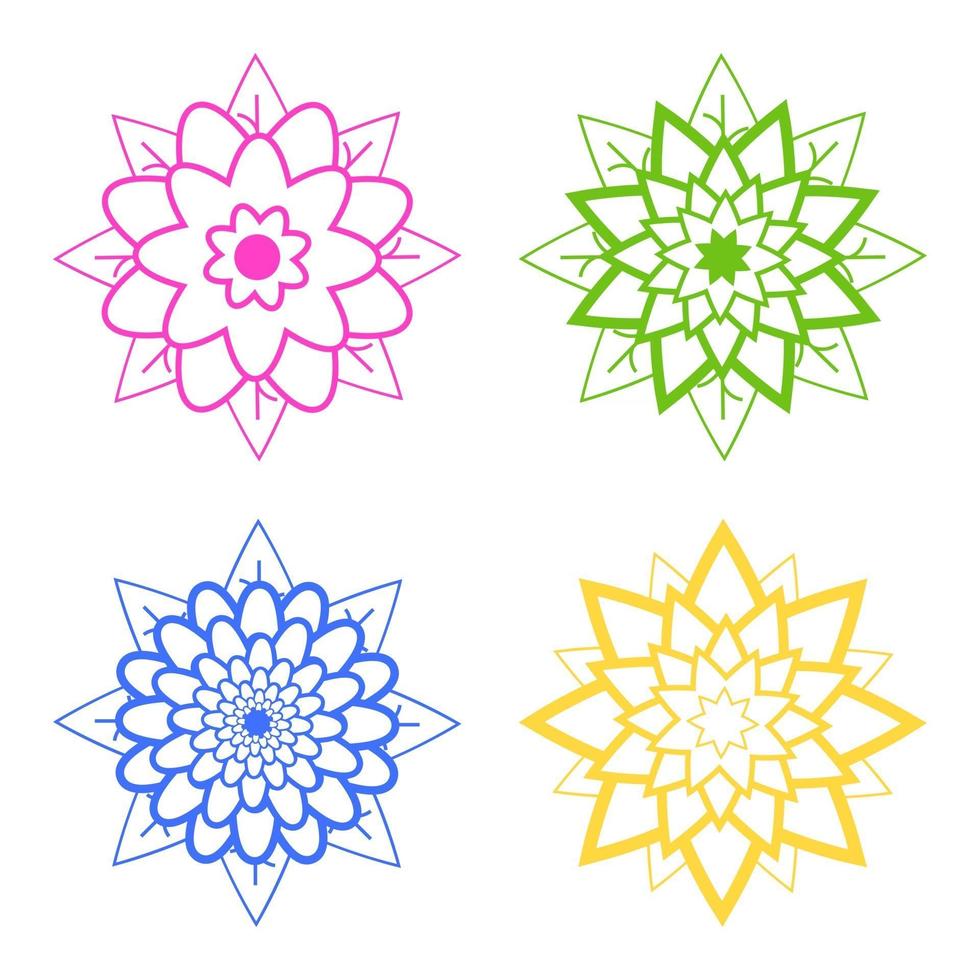 Set of four abstract silhouettes of flowers of blue, pink, green, yellow. vector