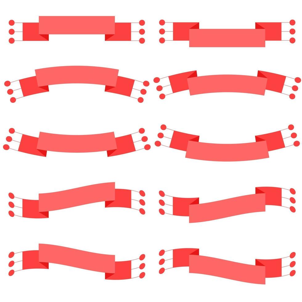 Set of 10 flat red isolated banner ribbons. Suitable for design. vector