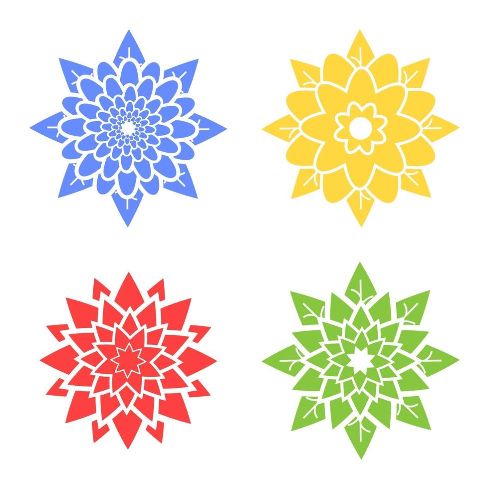 Set of four abstract silhouettes of flowers blue, red, green, yellow. vector