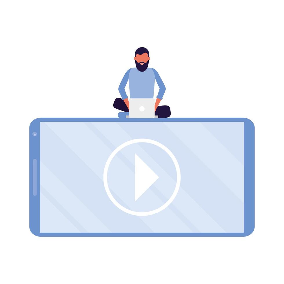 young man connecting technology character vector