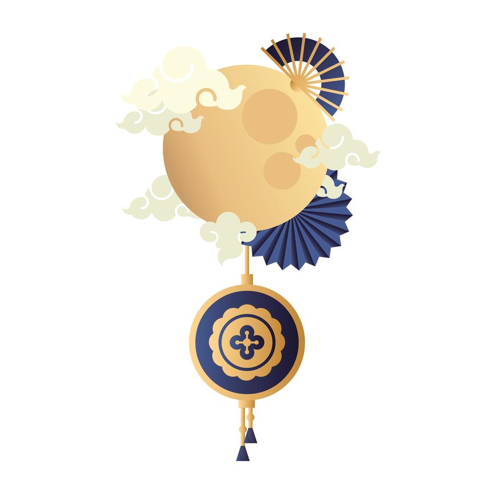 mid autumn festival moon and clouds with fans vector