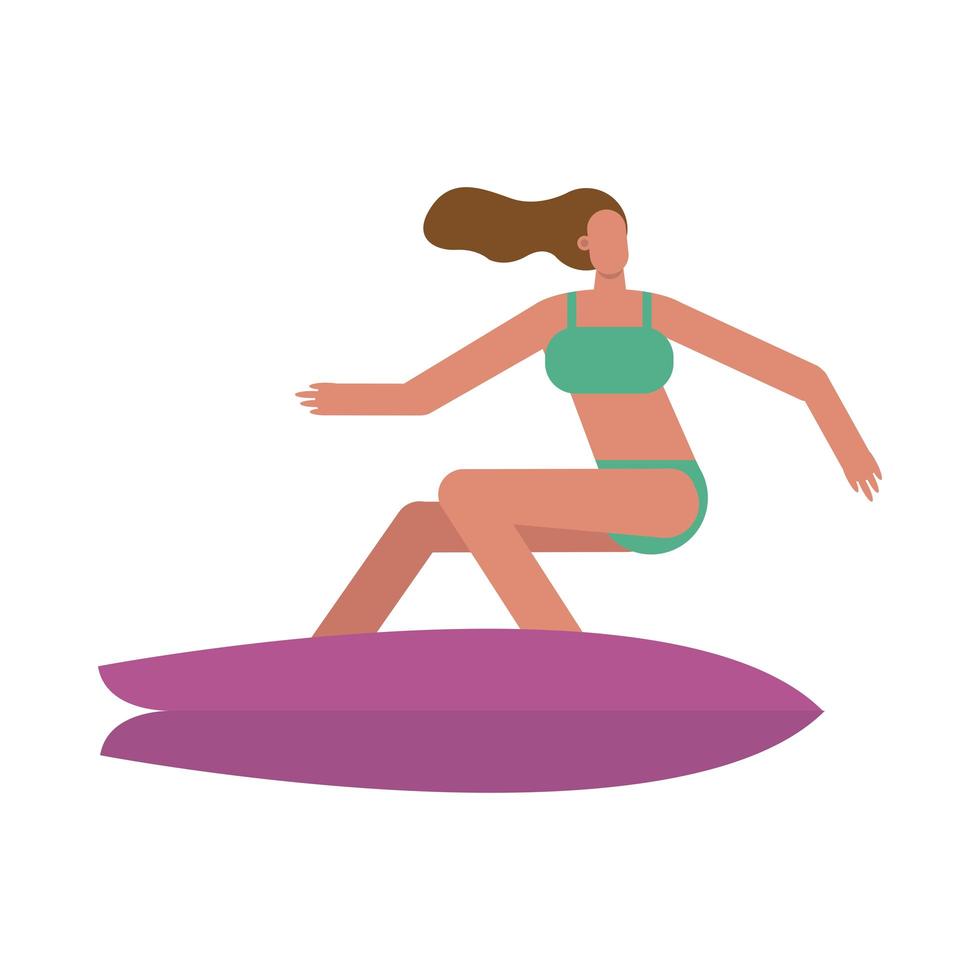 young woman wearing swimsuit surfing character vector