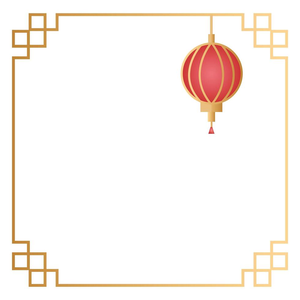 mid autumn festival with lamp hanging in golden frame vector