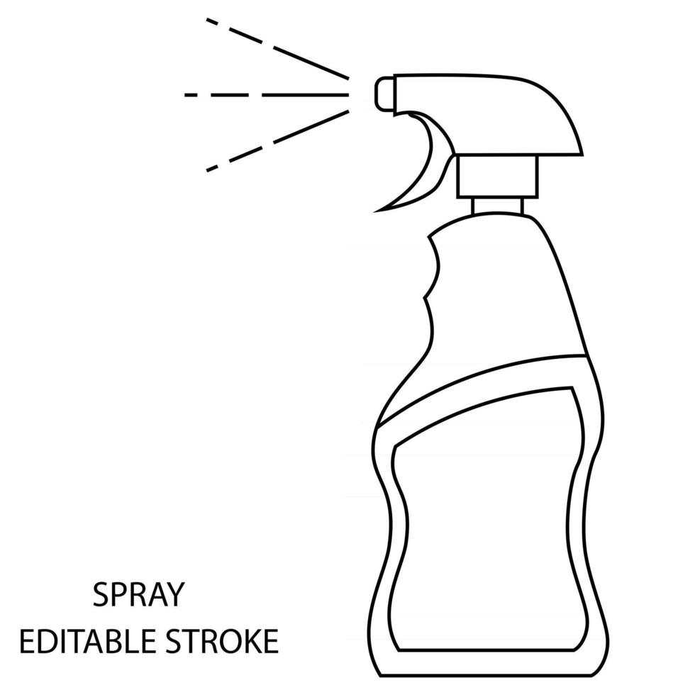 Spray bottle in outline style. Antibacterial alcohol spray. Hand sanitizer dispenser. Editable stroke. Sanitizer to prevent colds, virus, Coronavirus, flu. Vector