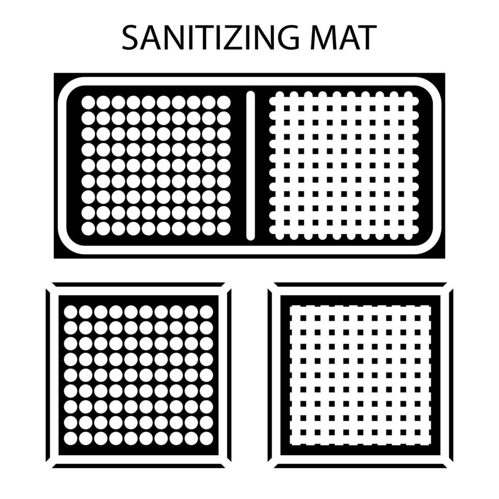 Disinfectant mat. Sanitizing mat. Antibacterial entry rug. Glyph. Disinfecting carpet for shoes. Sterile surface. Two-zone mat for disinfect in shoes. Vector