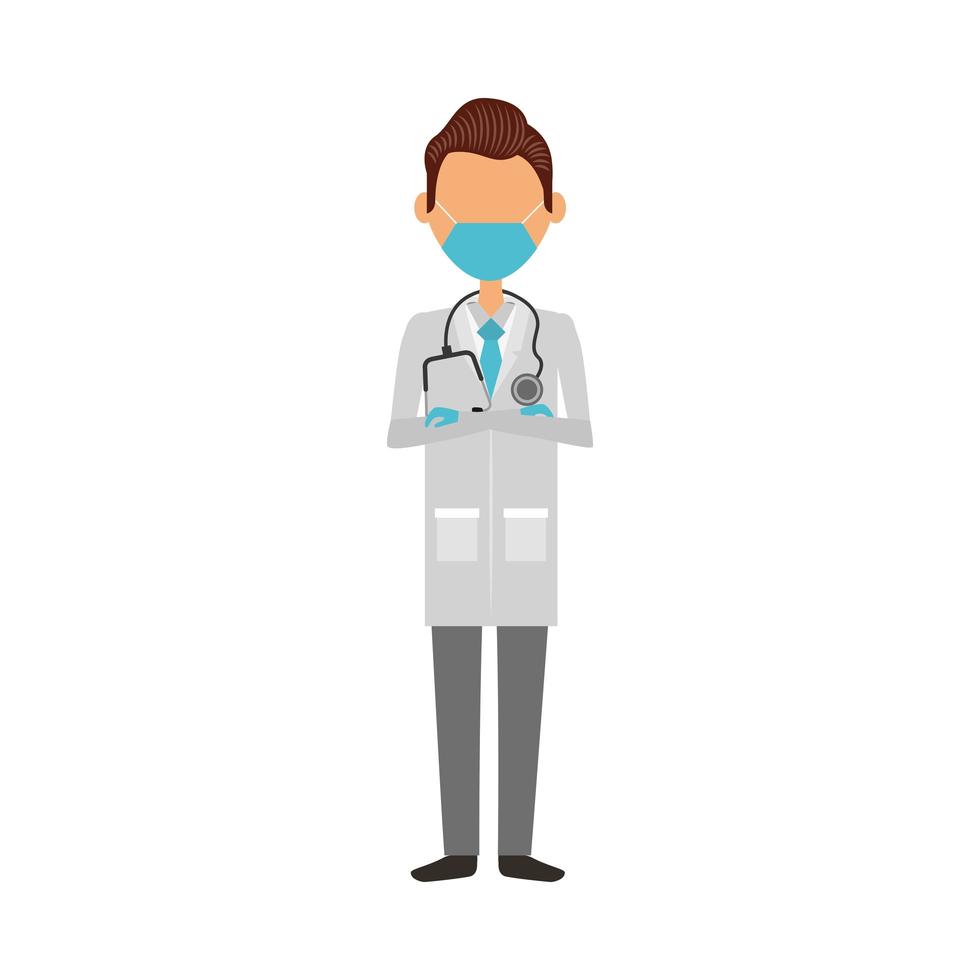 young male doctor wearing medical mask character vector