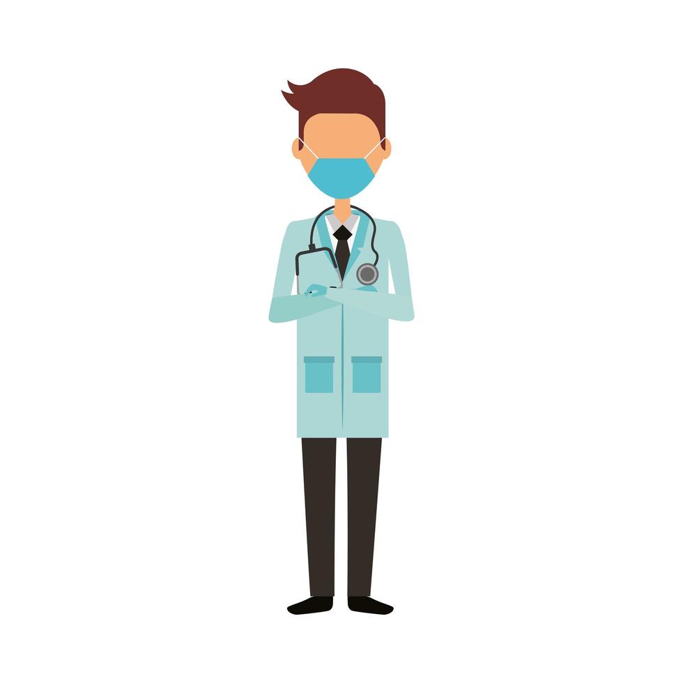 young male doctor wearing medical mask character vector