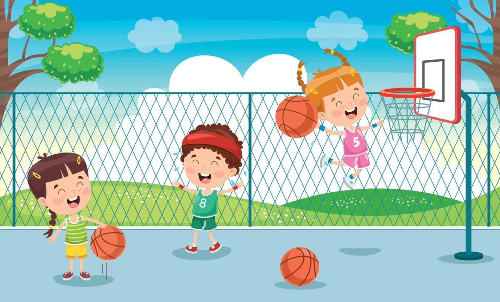 niño jugando baloncesto vector