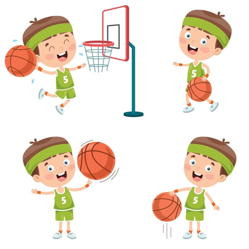 niño jugando baloncesto vector