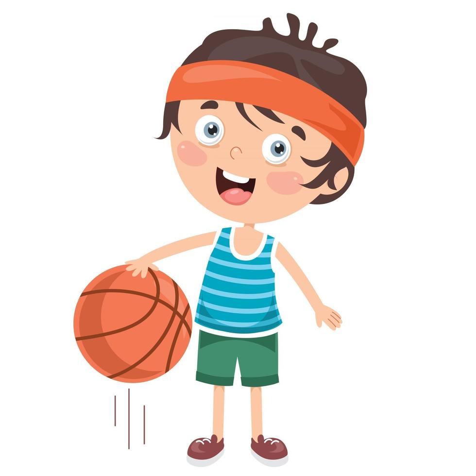 niño jugando baloncesto vector