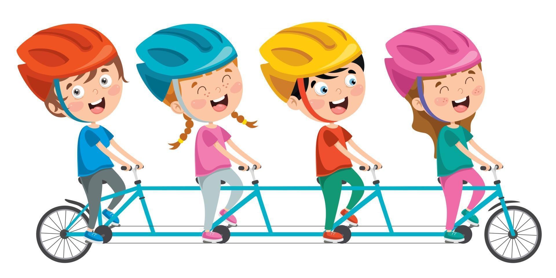 niños felices montando bicicleta vector