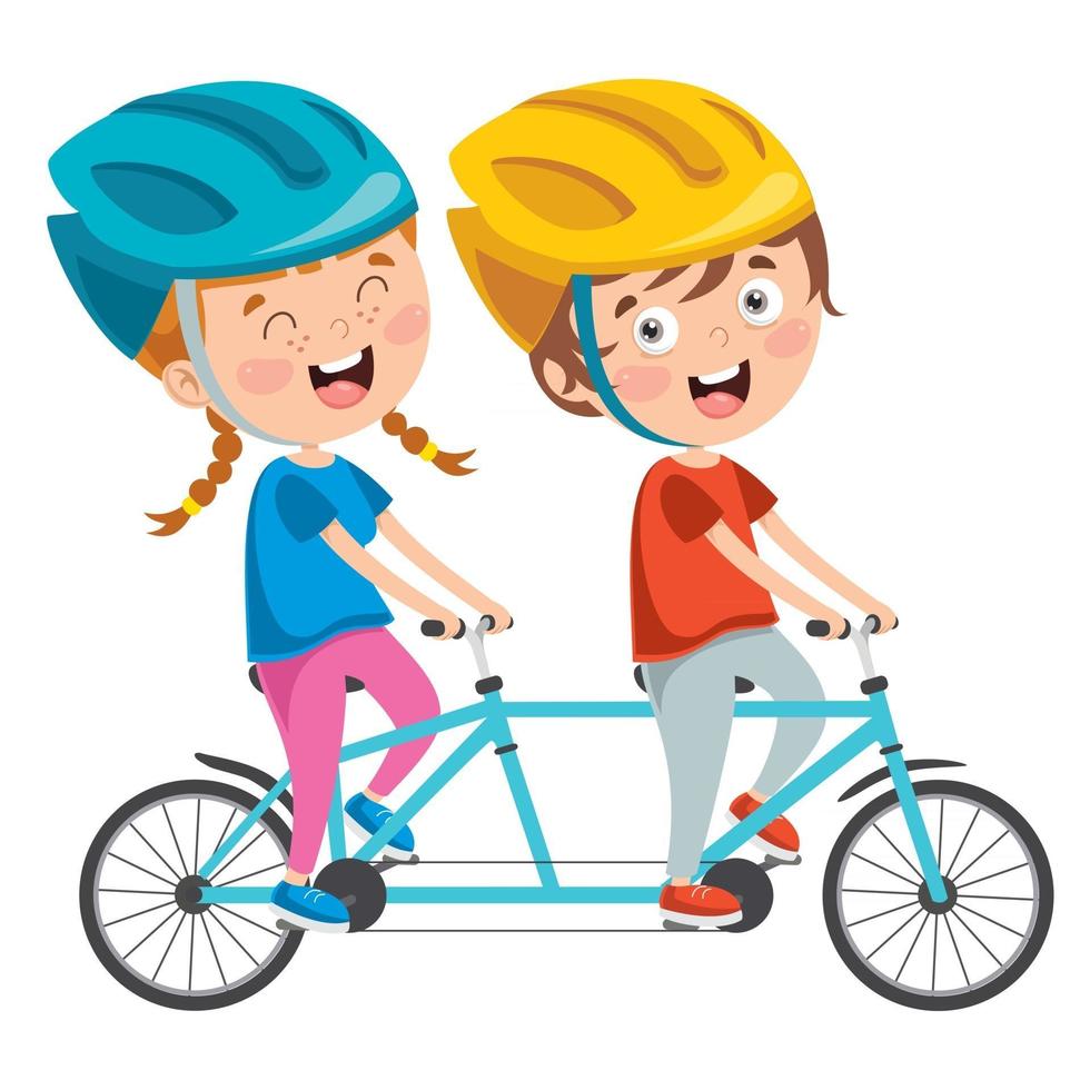 niños felices montando bicicleta vector