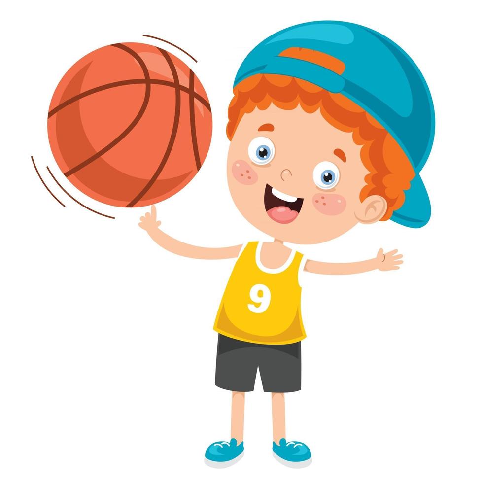 niño jugando baloncesto vector