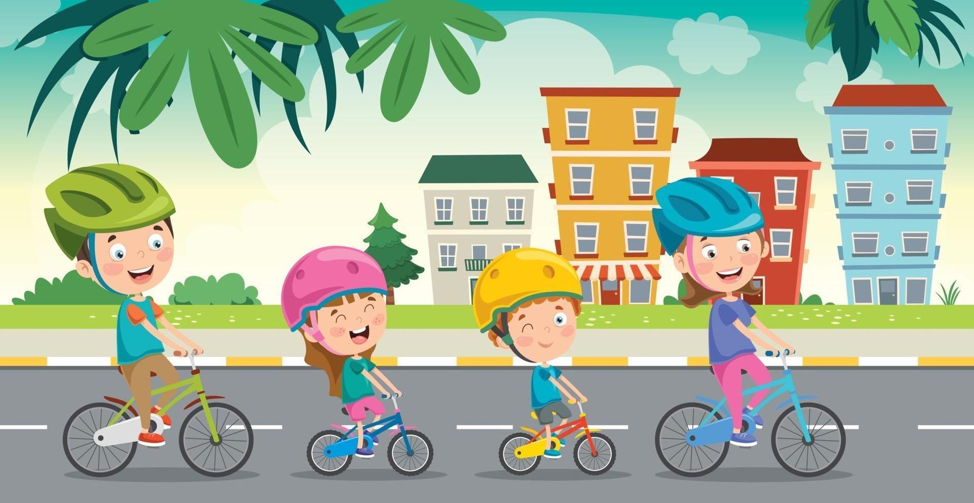 Happy Family Riding Bicycle Together vector