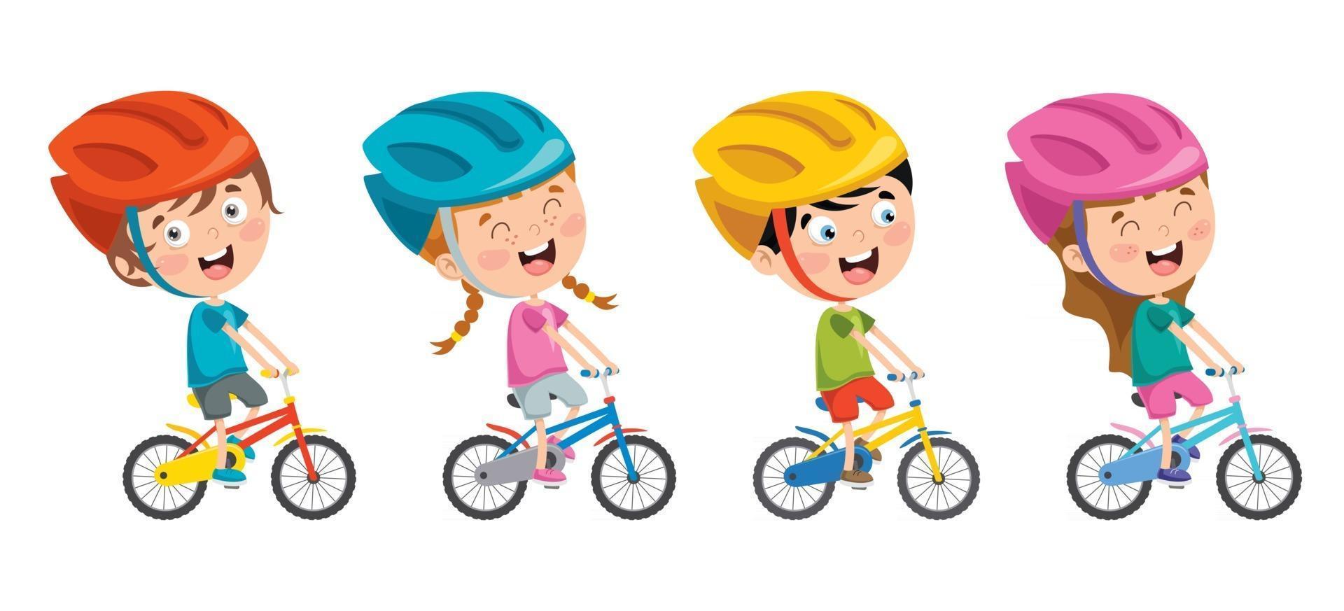 Happy Little Children Riding Bicycle vector