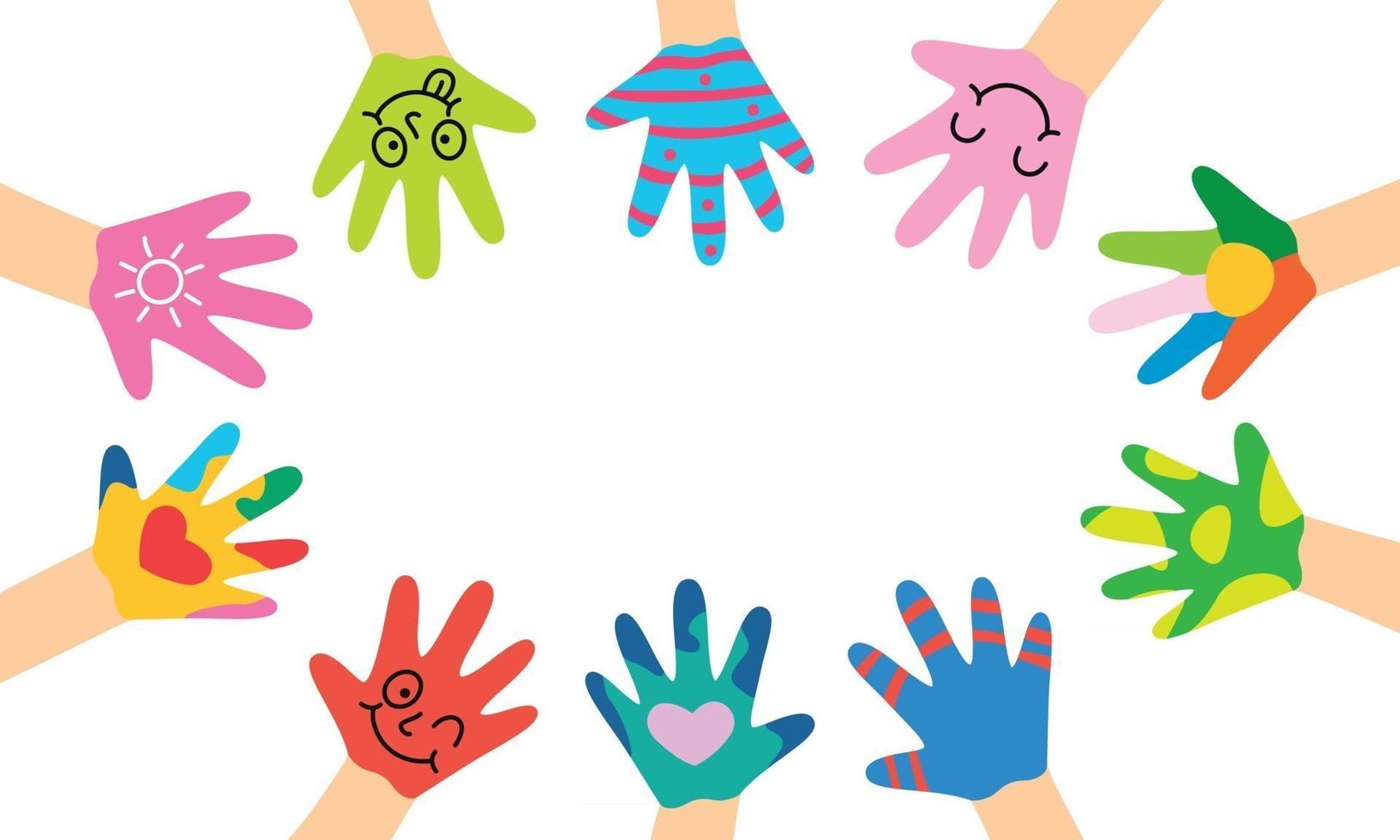 manos pintadas de niños pequeños vector