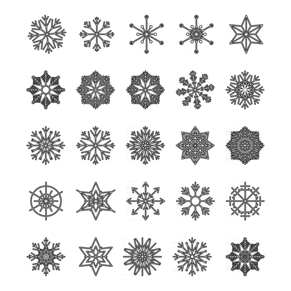 Icon set of snowflake isolated on a white background Pack of icons in line style Merry Christmas Happy New Year Winter vector