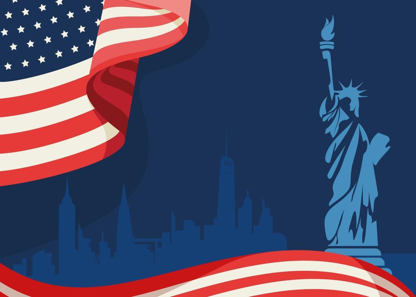 Banner with flag and Statue of Liberty. vector