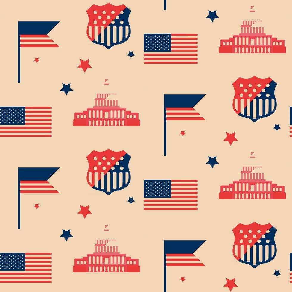 Seamless pattern with american flag and US Capitol. vector