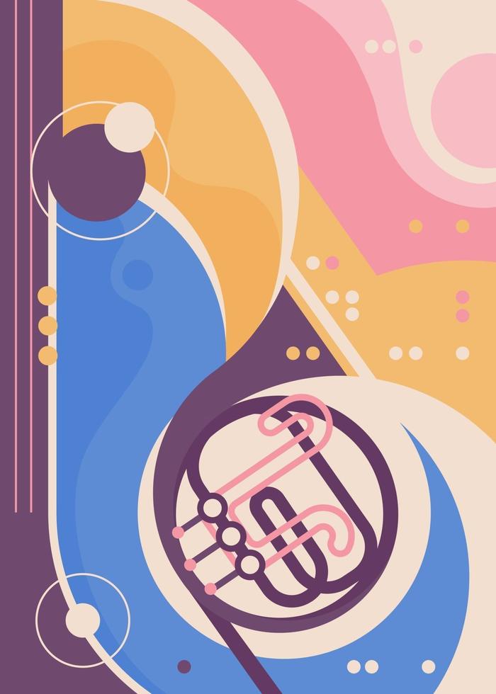 Abstract poster template with french horn. vector