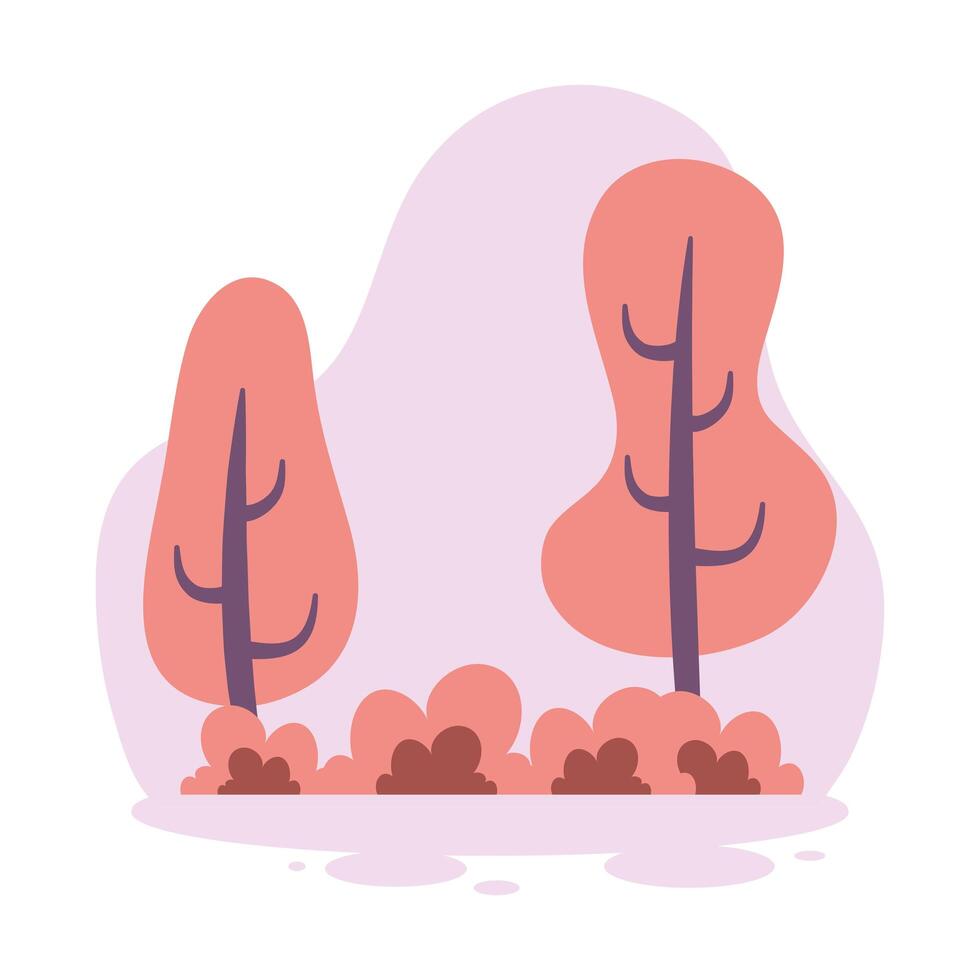 escena de la naturaleza de árboles y arbustos vector