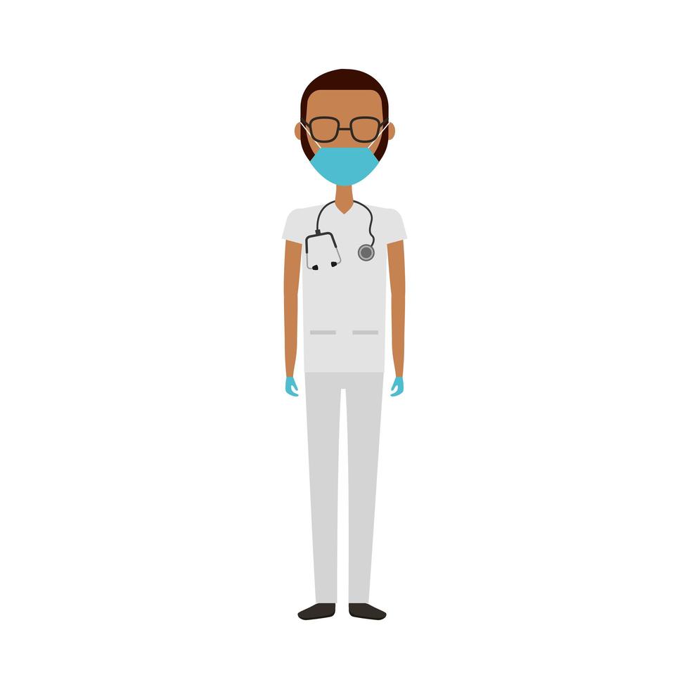 afro male doctor wearing medical mask character vector