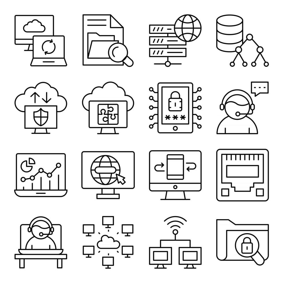 paquete de iconos lineales del navegador de computadora vector