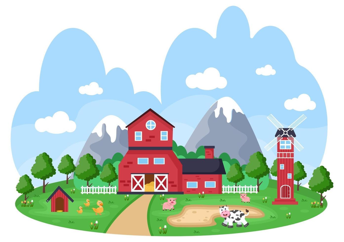 Cute Cartoon Farm Animals Illustration vector