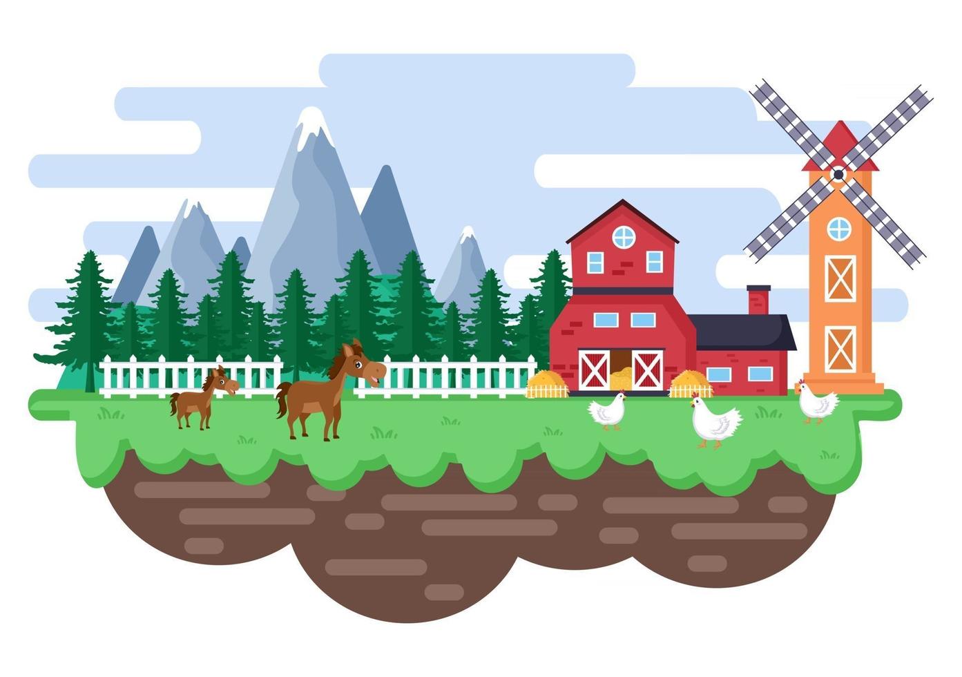 Cute Cartoon Farm Animals Illustration vector