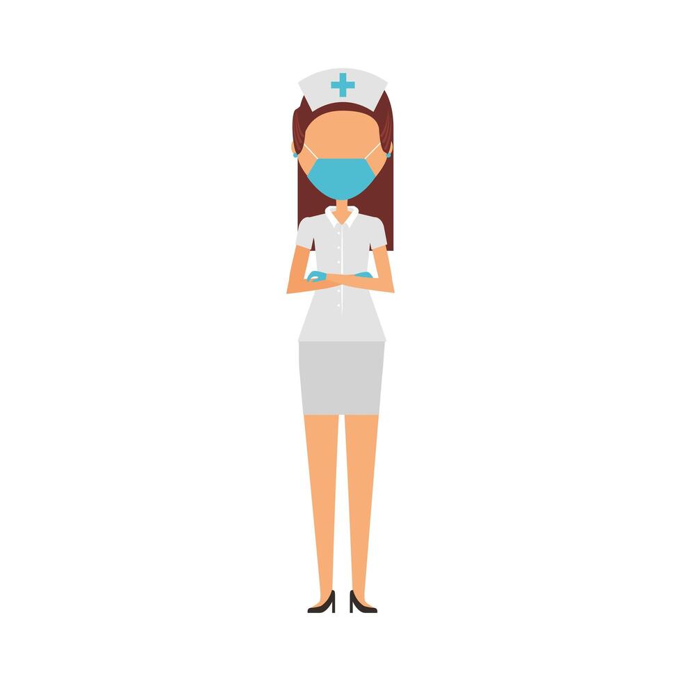 young female nurse wearing medical mask character vector