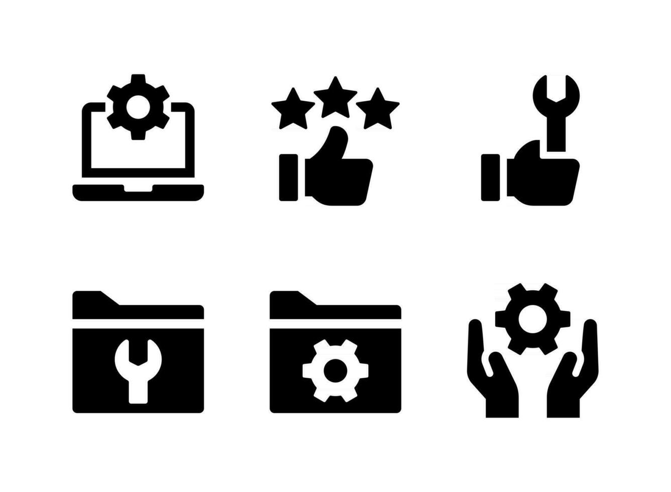 Simple Set of Help and Support Related Vector Solid Icons. Contains Icons as Thumbs Up, System Support, Development and more.