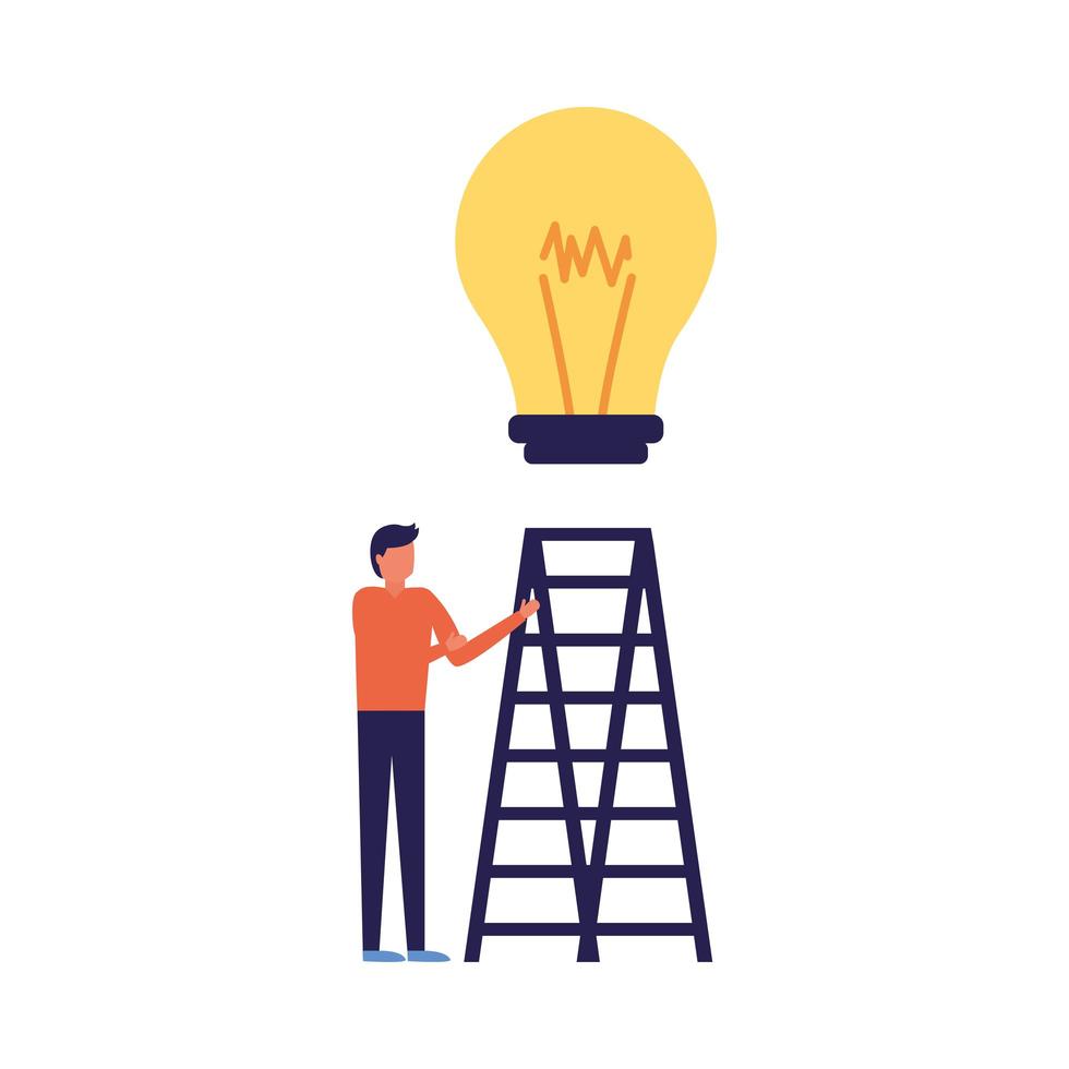 Man avatar with light bulb and ladder vector design