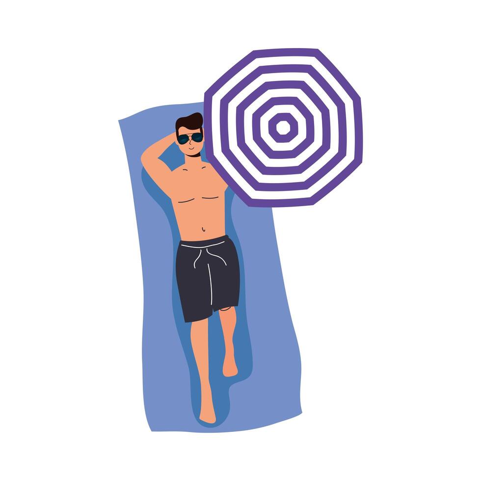 boy cartoon with short and glasses on towel vector design