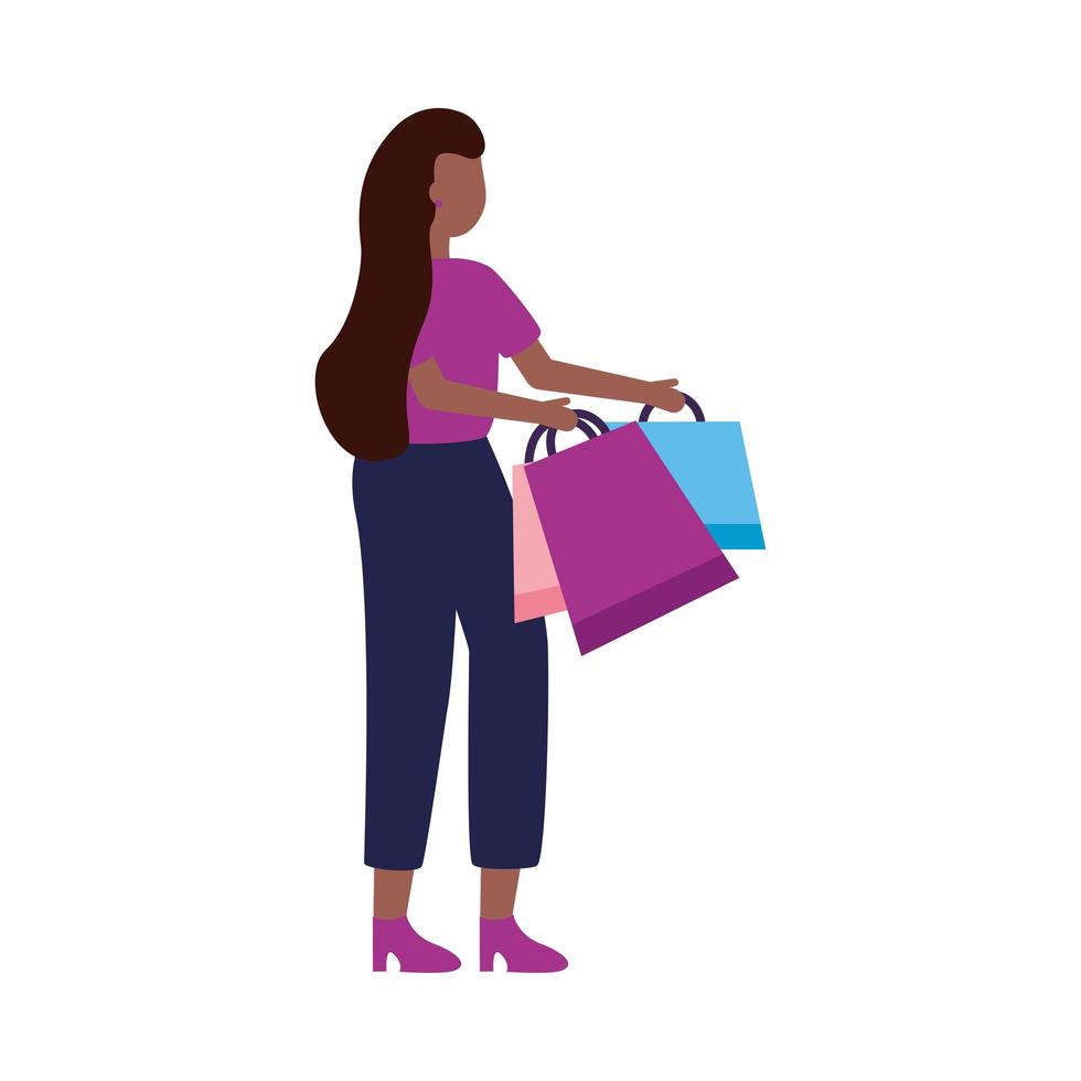 avatar de mujer con diseño de vector de bolsas de compras