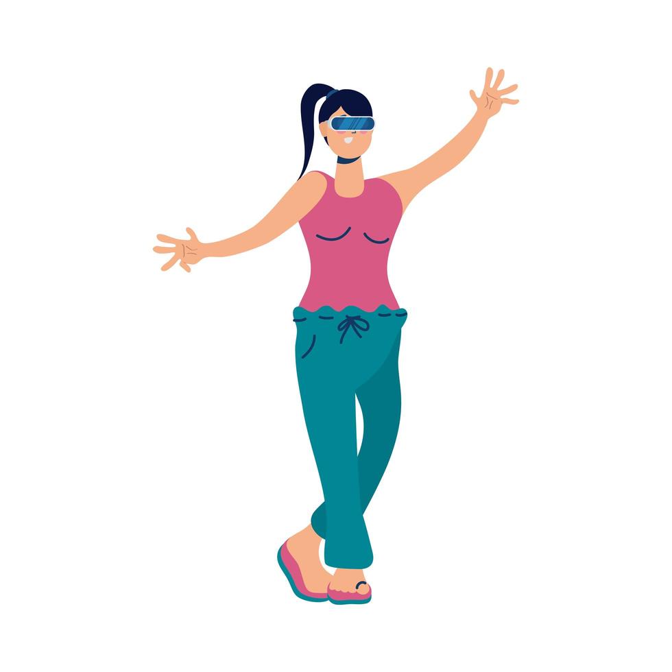 young woman using reality virtual tech vector