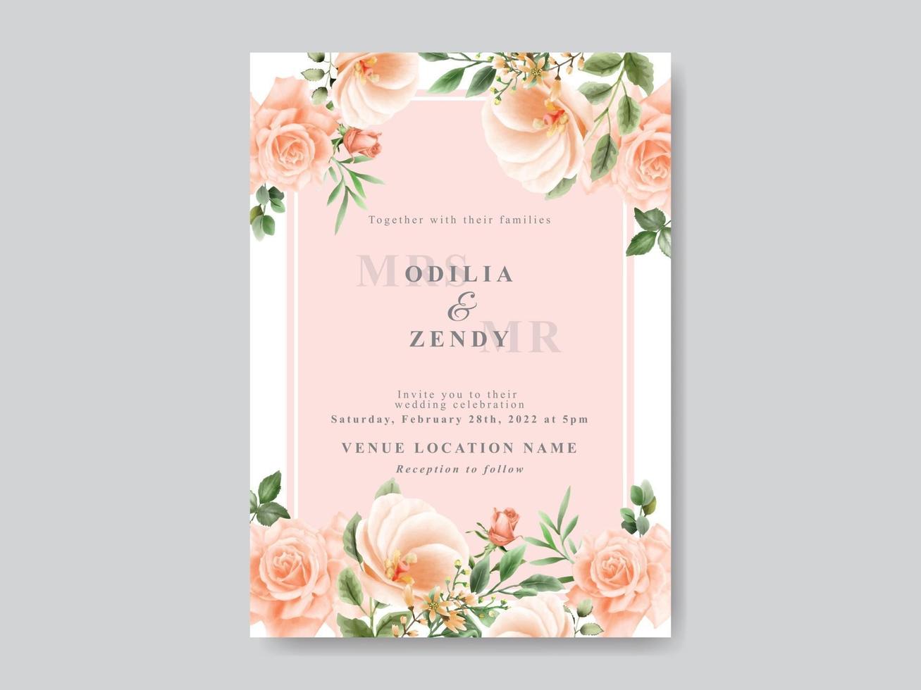 Romantic Floral Wedding Invitation Card vector